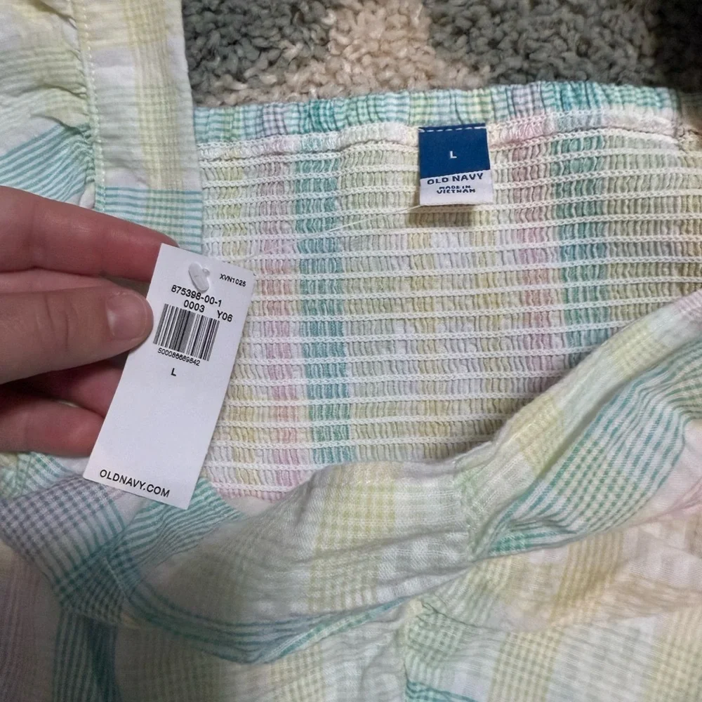 OLD NAVY NWT New With Tags Puff Sleeve Smocked Seersucker Babydoll Swing Blouse